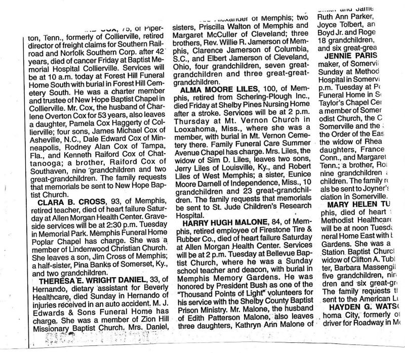 Alma Moore Liles Obituary