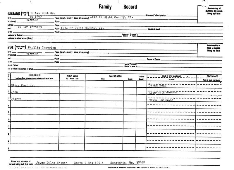 Elias Fort Sr Phyllis Champion